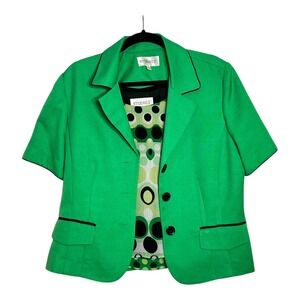Studio I Womens Kelly Green Short Sleeve Blazer and Polka Dot Top Set Size 12